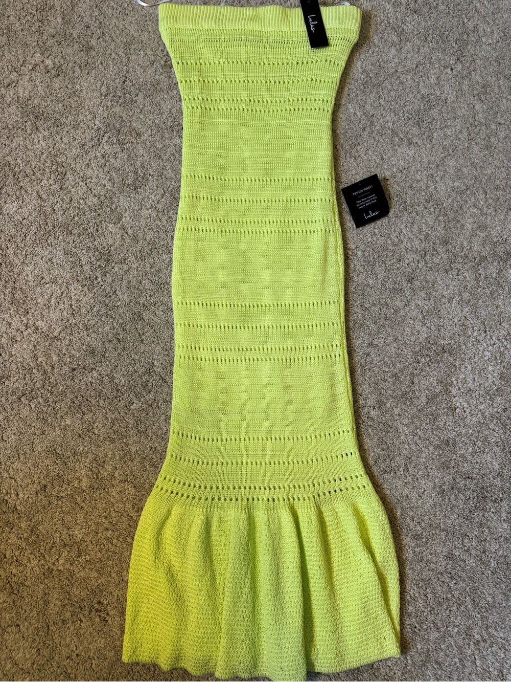 Lulu's Neon Lime Strapless Knit Dress
